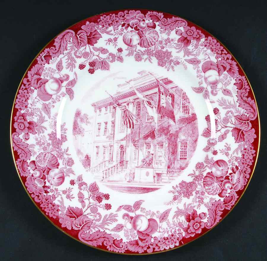 Harvard University Pink (Gold Trim, Bone) Dinner Plate by Wedgwood-1