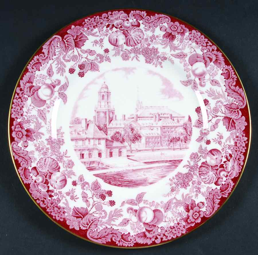 Harvard University Pink (Gold Trim, Bone) Dinner Plate by Wedgwood-1