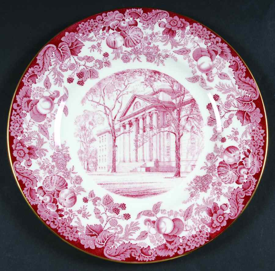 Harvard University Pink (Gold Trim, Bone) Dinner Plate by Wedgwood-1