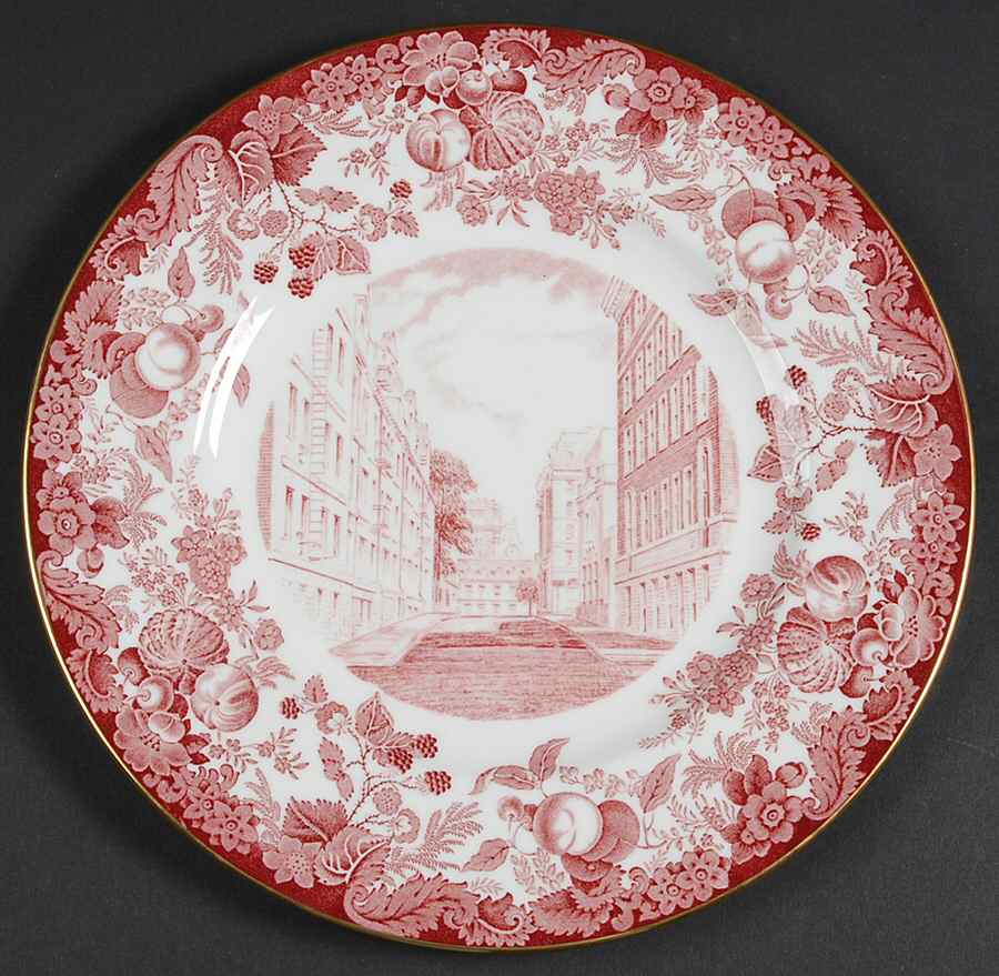 Harvard University Pink (Gold Trim, Bone) Dinner Plate by Wedgwood-1