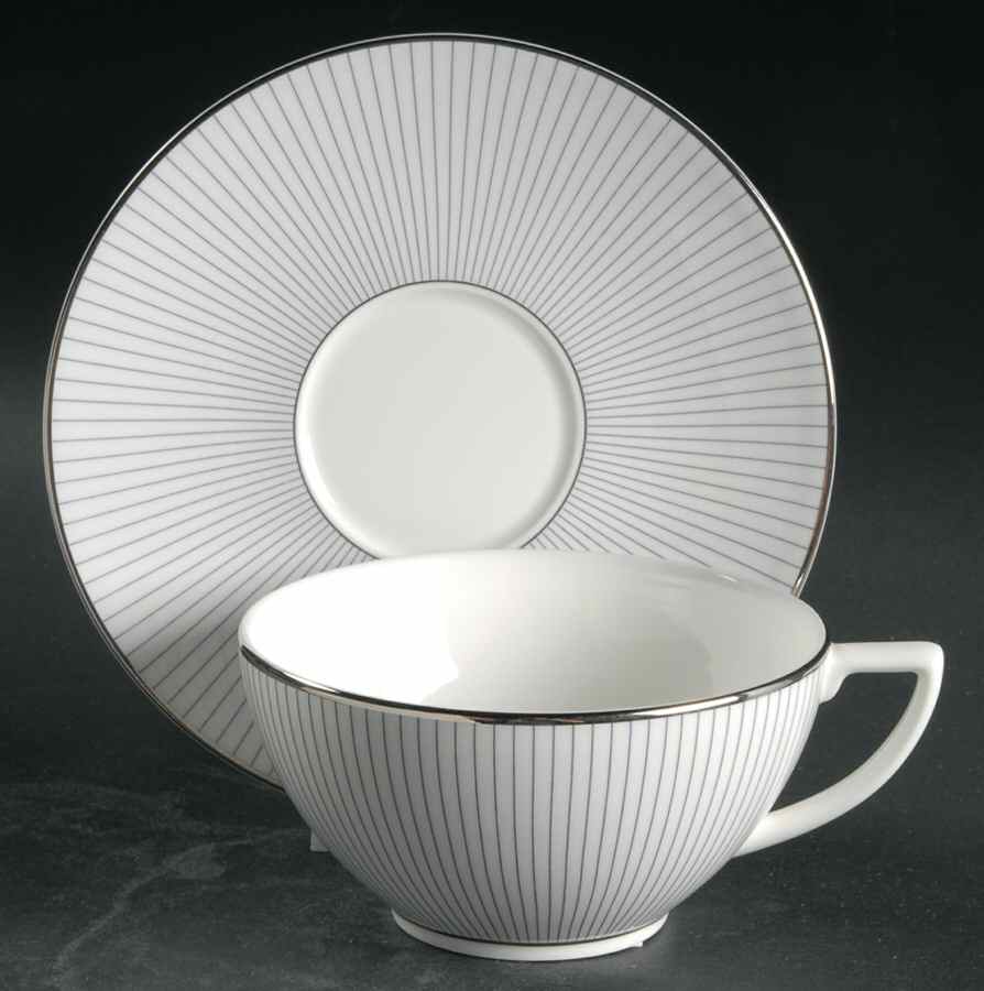 Jasper Conran Blue Pinstripe Flat Cup & Saucer Set by Wedgwood-1