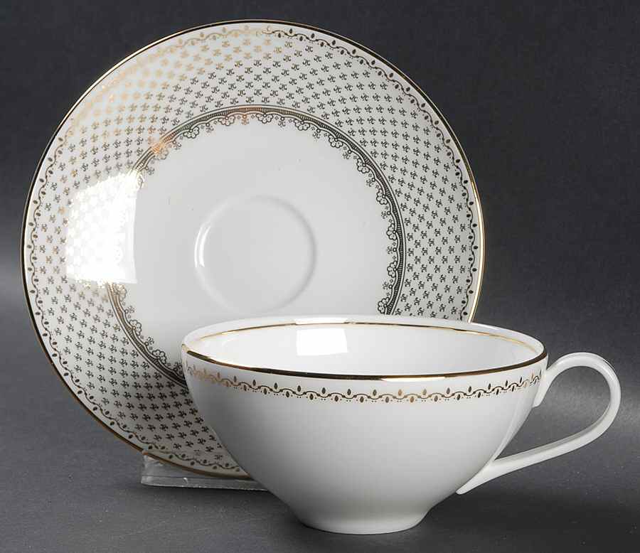 French Knot (Gold Trim) Flat Cup & Saucer Set by Wedgwood-1