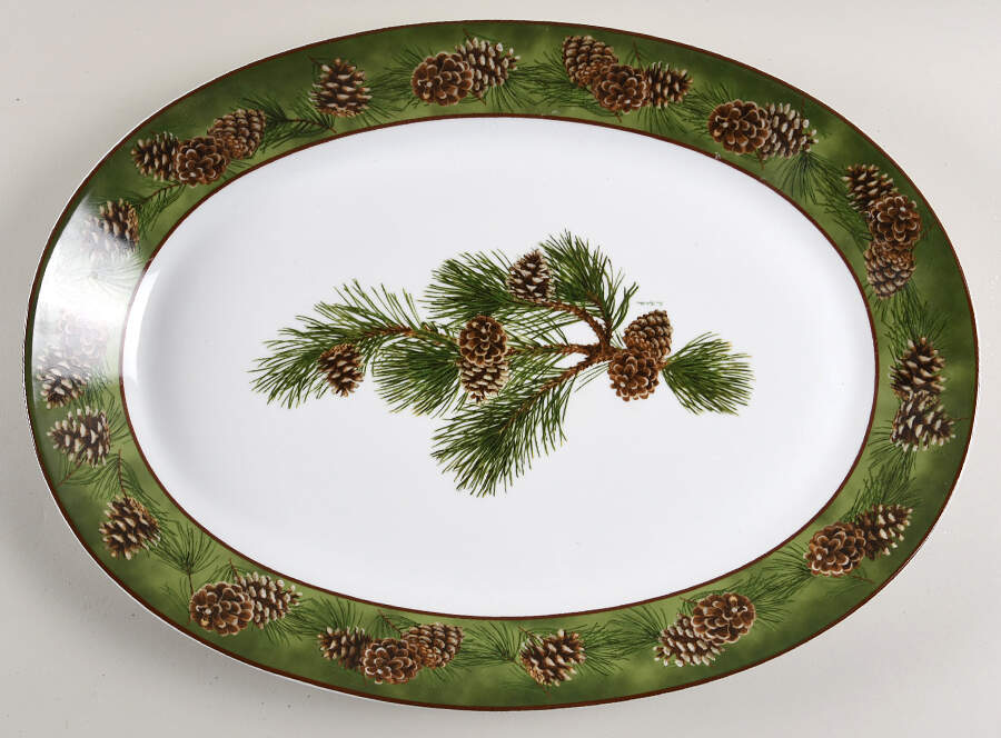 Pinecone Rim 16" Oval Serving Platter by Wild Wings-1