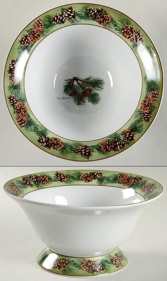 Pinecone Rim 8" Footed Round Vegetable Bowl by Wild Wings-1