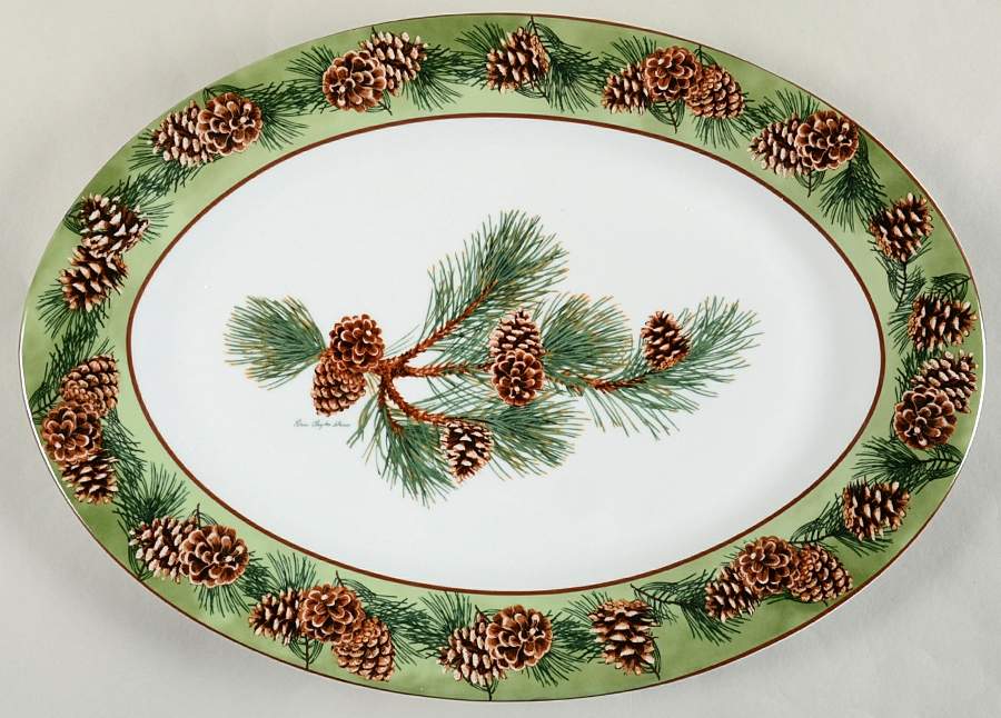 Pinecone Rim 15" Oval Serving Platter by Wild Wings-1