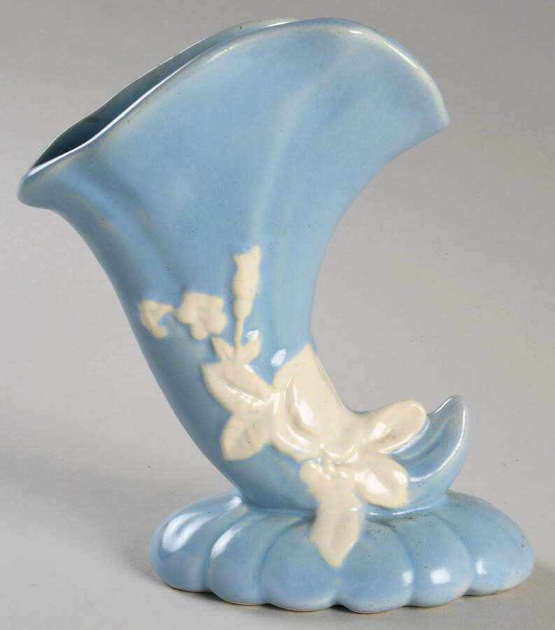 Cameo Blue 6" Cornucopia Vase by Weller-1