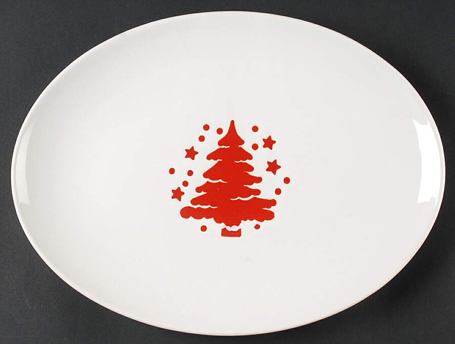 Tannenbaum White (Red Tree) 13" Oval Serving Platter by Waechtersbach-1