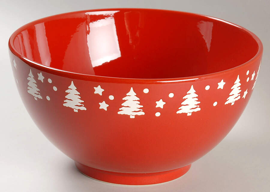 Tannenbaum Red (White Tree) 9" Round Vegetable Bowl by Waechtersbach-1