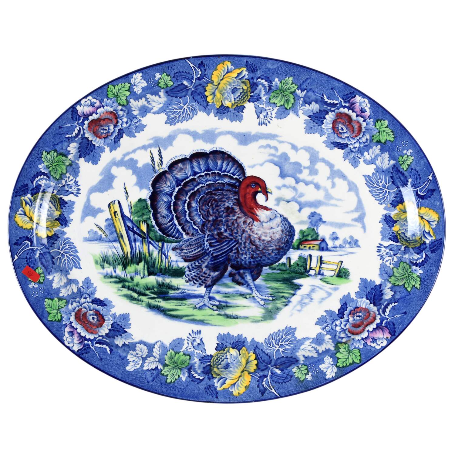 English Scenery Blue Multicolor 18" Oval Serving Platter by Wood & Sons-1