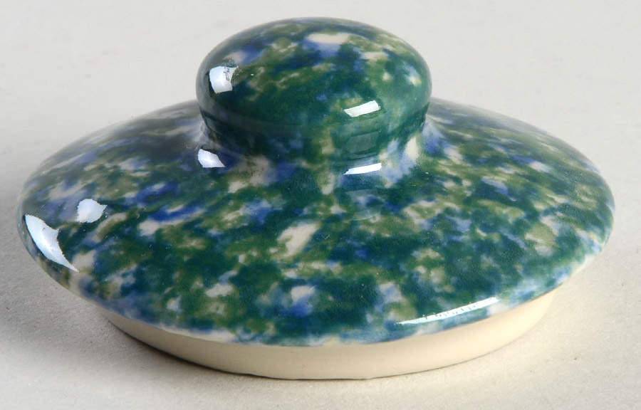 Blue Green Spongeware Lid for Sugar Bowl by Workshop Gerald Henn-1