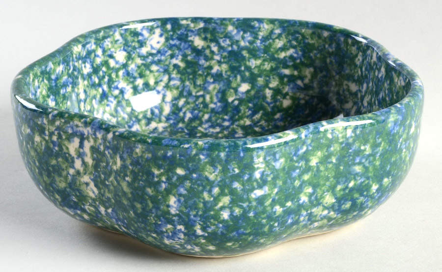Blue Green Spongeware 6" Petal Bowl by Workshop Gerald Henn-1