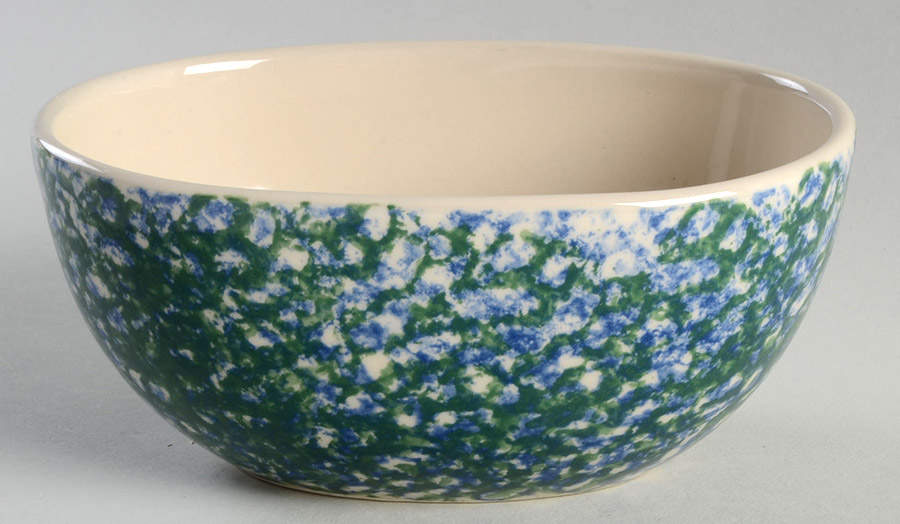 Blue Green Spongeware 6" Oval Bowl by Workshop Gerald Henn-1