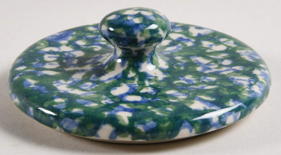 Blue Green Spongeware Lid for Small Canister by Workshop Gerald Henn-1