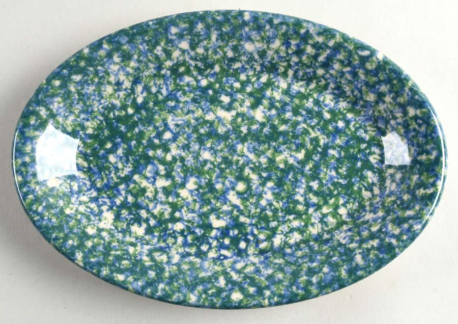 Blue Green Spongeware 9" Oval Serving Platter by Workshop Gerald Henn-1
