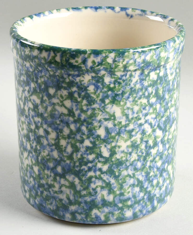 Blue Green Spongeware Medium Canister No Wood Lid by Workshop Gerald Henn-1