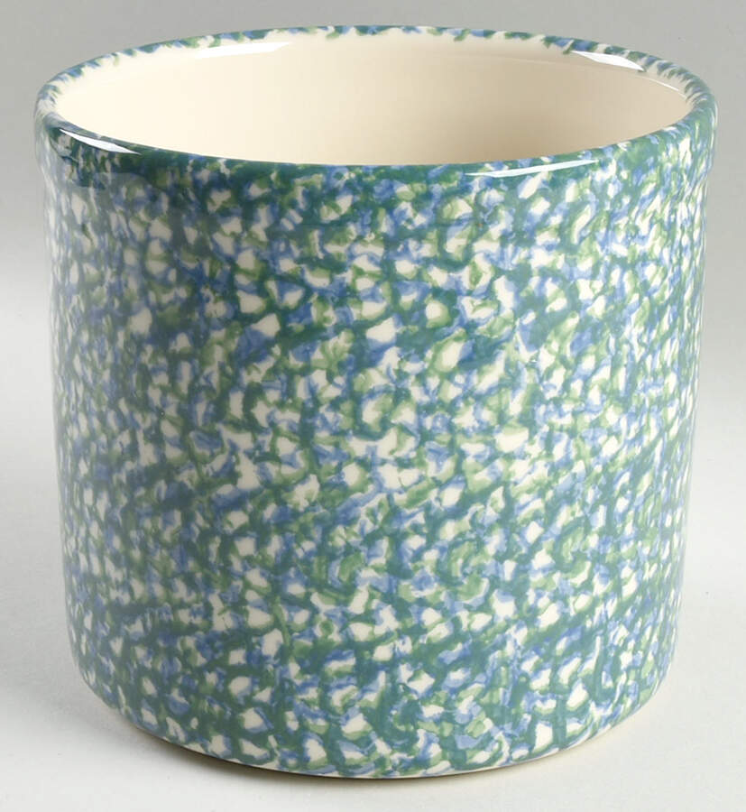 Blue Green Spongeware Large Canister No Wood Lid by Workshop Gerald Henn-1