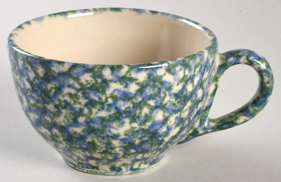 Blue Green Spongeware Flat Cup by Workshop Gerald Henn-1