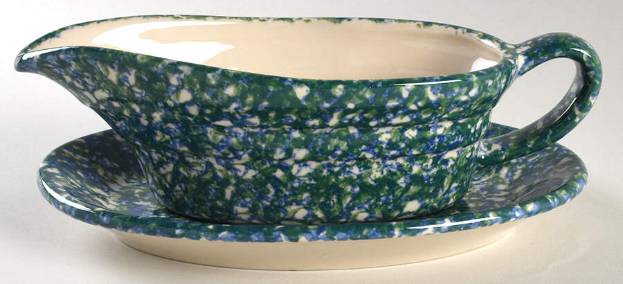 Blue Green Spongeware Gravy Boat & Underplate by Workshop Gerald Henn-1