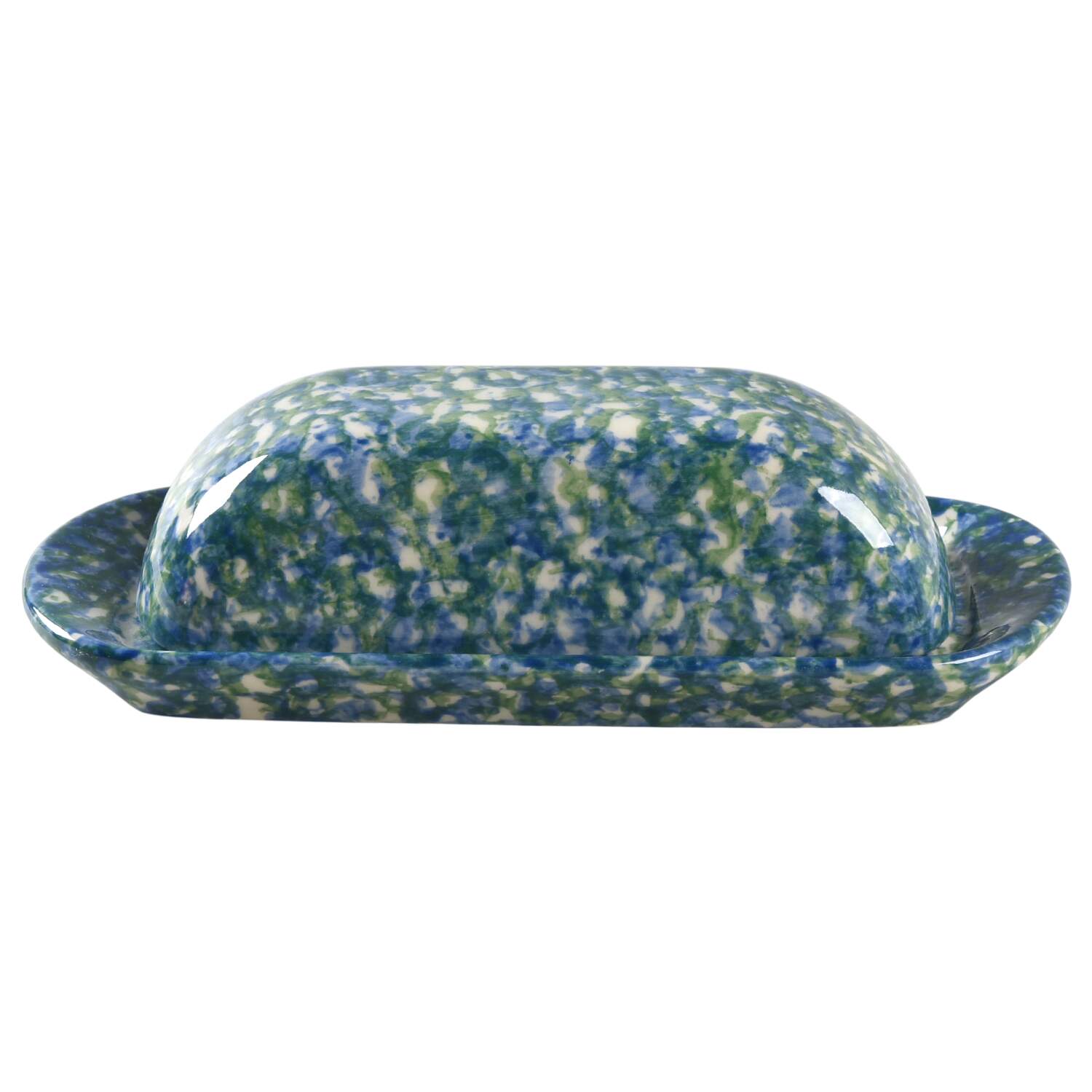 Blue Green Spongeware 1/4 Lb Covered Butter by Workshop Gerald Henn-1