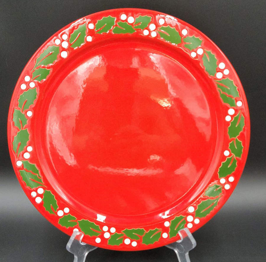 Holly on Red 12" Chop Plate (Round Platter) by Waechtersbach-1