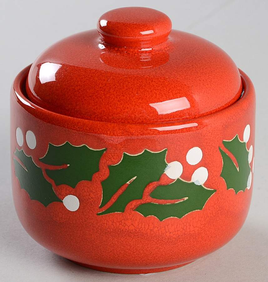 Holly on Red Sugar Bowl & Lid by Waechtersbach-1