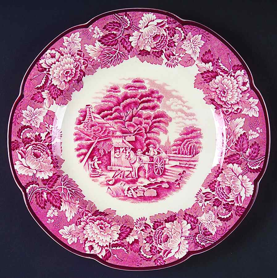 English Scenery Red (Scallop) Dinner Plate by Wood & Sons-1