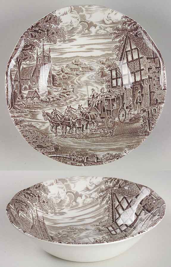 Dickens Coaching Days Brown Coupe Cereal Bowl by Wedgwood-1
