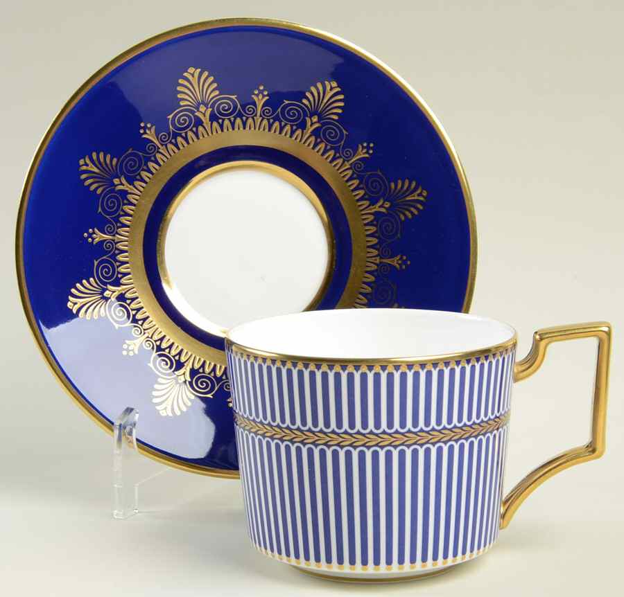 Anthemion Blue Flat Cup & Saucer Set by Wedgwood-1