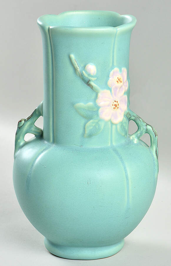 Blossom Green 9" Handled Vase by Weller-1