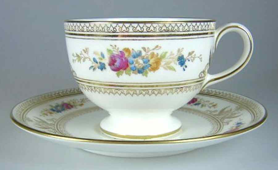 Columbia White (Multicolor Flowers, White) Footed Cup & Saucer Set by Wedgwood-1