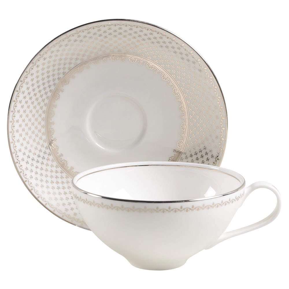 French Knot (Platinum Trim) Flat Cup & Saucer Set by Wedgwood-1