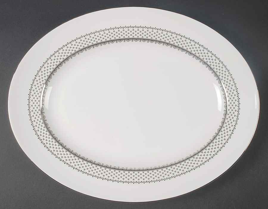 French Knot (Platinum Trim) 13" Oval Serving Platter by Wedgwood-1