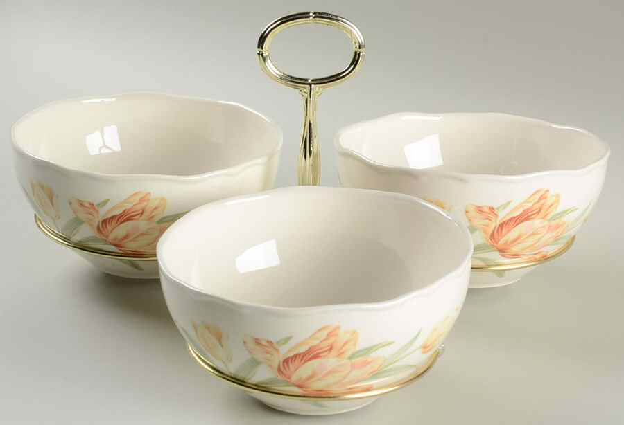 Martha's Garden 7" x 12" 3-Part Relish & Metal Stand (CERC) HC by Wedgwood-1