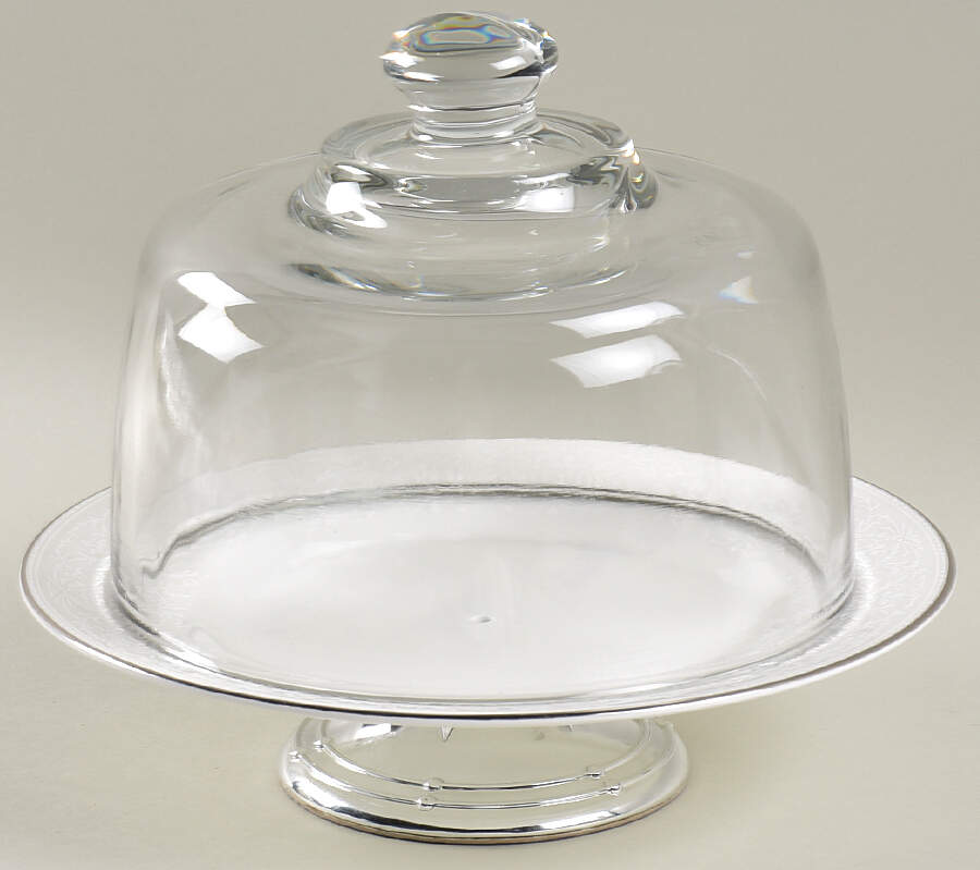 English Lace 6 1/2"-7 1/2" Footed Cheese Plate w/ Glass Dome HC by Wedgwood-1