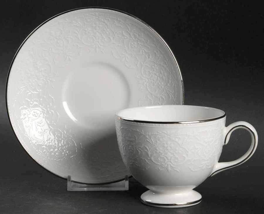 English Lace Leigh Shape Footed Cup & Saucer Set by Wedgwood-1