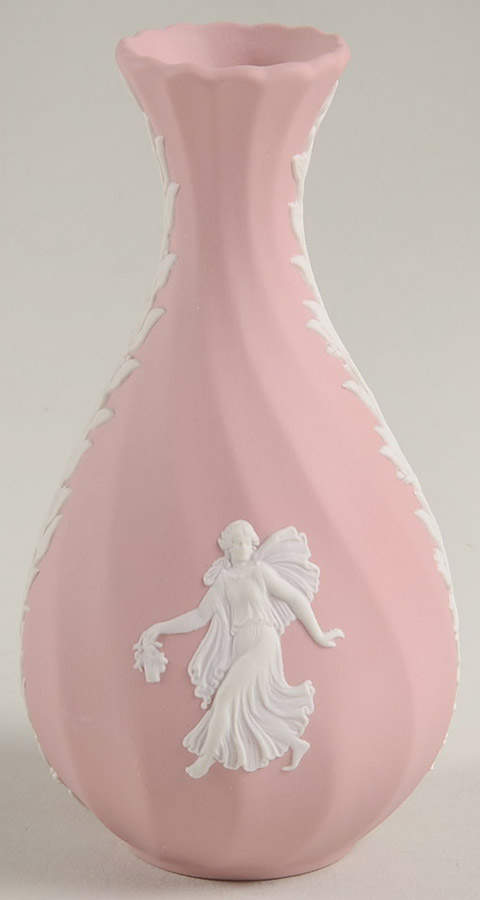 Cream Color on Pink Spiral Flute 5" Bud Vase by Wedgwood-1