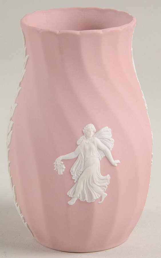 Cream Color on Pink Spiral Flute 4" Vase by Wedgwood-1