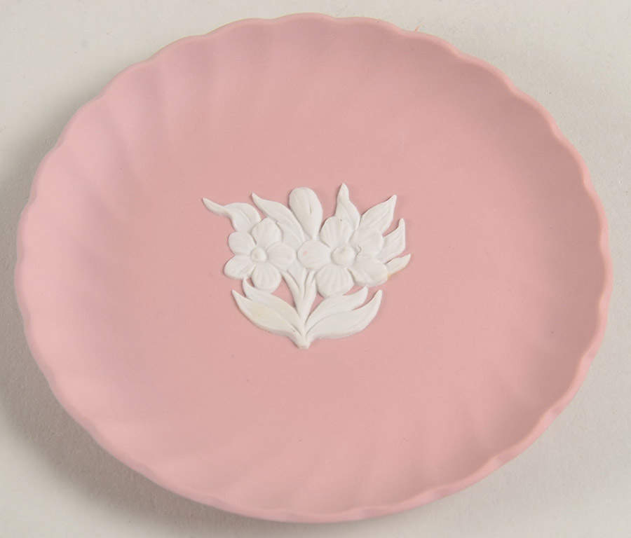 Cream Color on Pink Spiral Flute 4" Trinket Tray by Wedgwood-1