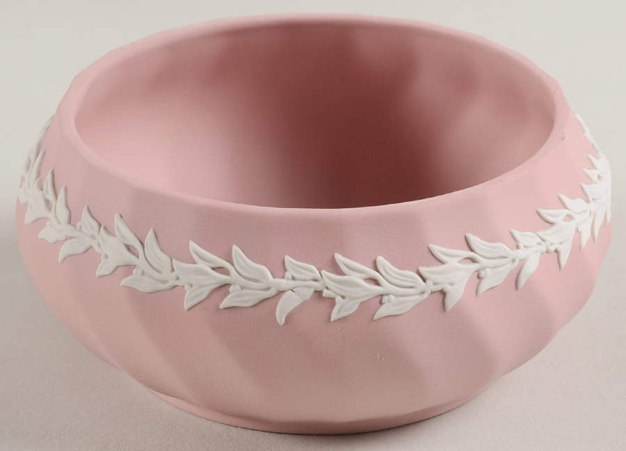 Cream Color on Pink Spiral Flute 3" Round Box No Lid by Wedgwood-1