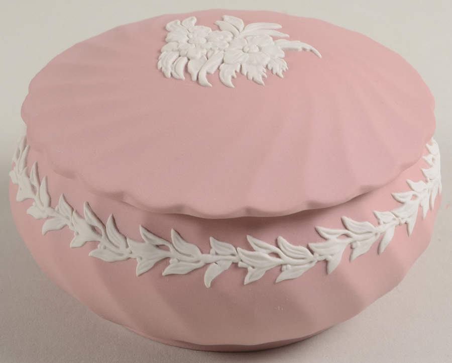 Cream Color on Pink Spiral Flute 3" Round Box & Lid by Wedgwood-1
