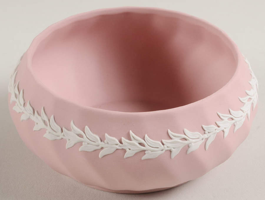 Cream Color on Pink Spiral Flute Potpourri Box, No Lid by Wedgwood-1