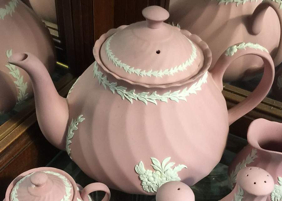 Cream Color on Pink Spiral Flute Teapot & Lid by Wedgwood-1