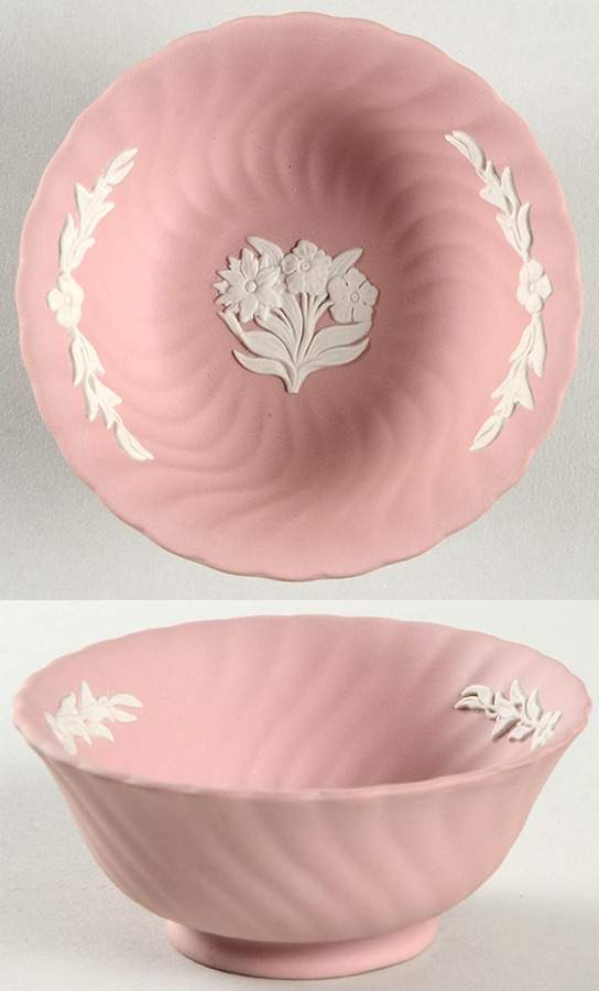 Cream Color on Pink Spiral Flute 4" Round Bowl by Wedgwood-1