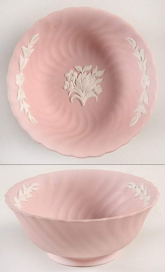 Cream Color on Pink Spiral Flute 4" Round Bowl by Wedgwood-1