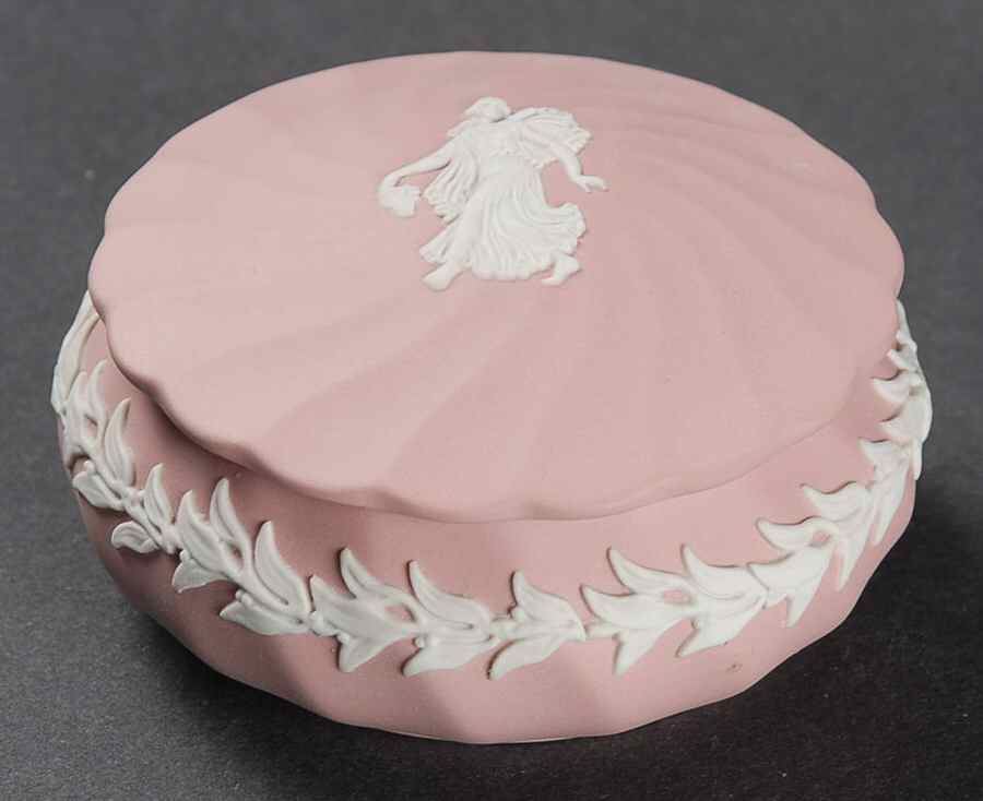 Cream Color on Pink Spiral Flute Round Box & Lid by Wedgwood-1