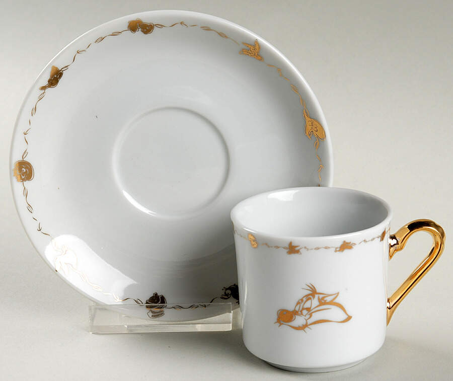 Looney Tunes (Gold) Flat Demitasse Cup & Saucer Set by Warner Bros.-1