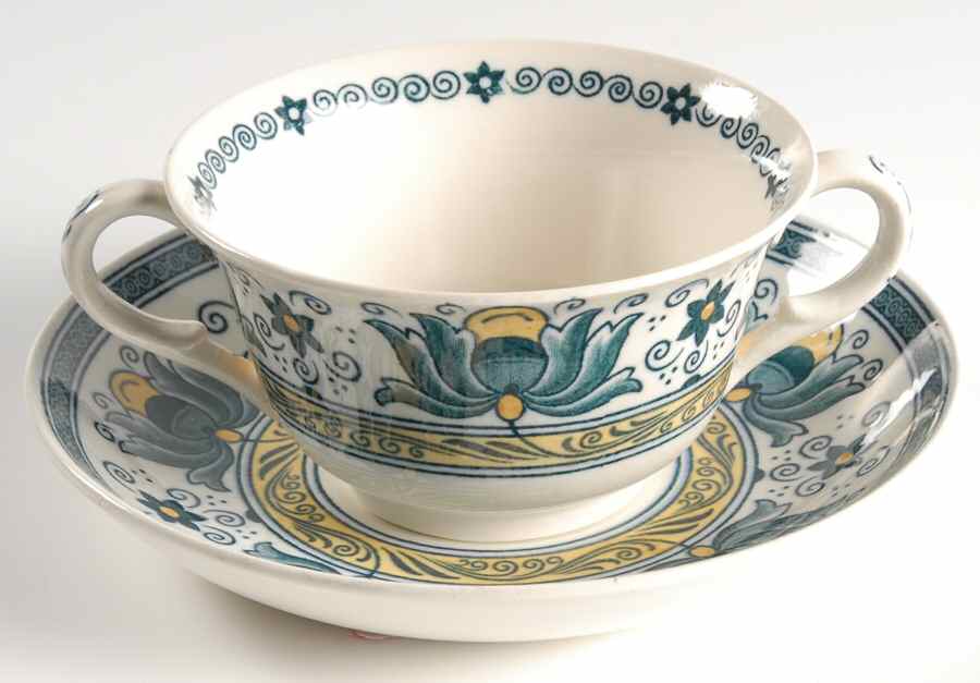 Magnolia Footed Cream Soup Bowl & Saucer Set by Wedgwood-1