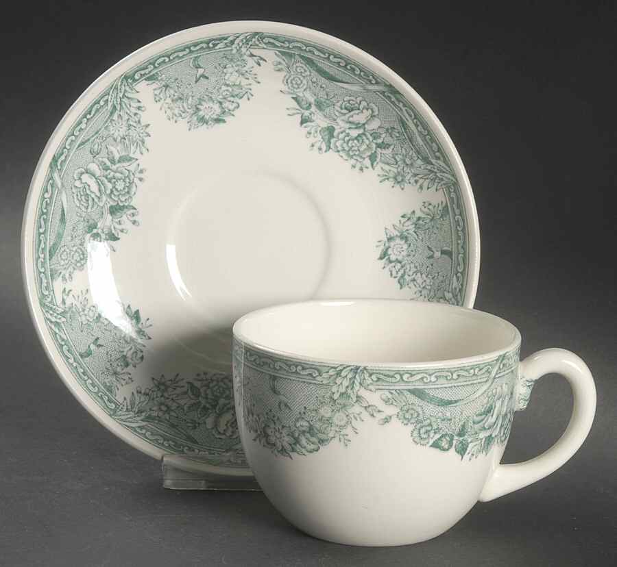 Salem College Green Flat Cup & Saucer Set by Wedgwood-1