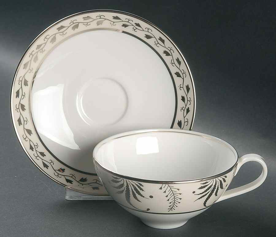 Meadow Silver Flat Cup & Saucer Set by Wedgwood-1