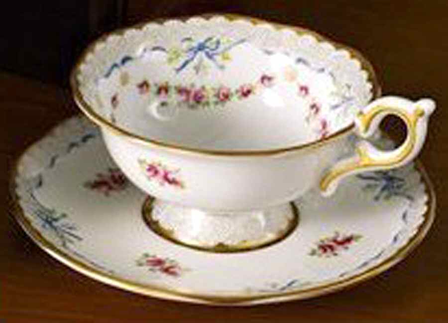 Ribbon and Roses Footed Cup & Saucer Set by Wedgwood-1